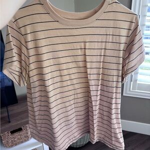 Universal Thread Beige and Black Striped Short-Sleeve Crewneck Tee